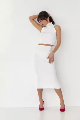 Женский костюм с топом и юбкой миди - 01051 молочный