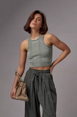 Жіночий топ-майка з еластичного трикотажу - 060149 зелений