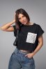 Укорочена футболка з ажурною кишенею - 08756 чорна