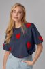 Женская футболка oversize с сердечками - 30410 темно-серая