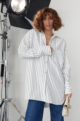 Удлиненная рубашка oversize в полоску - 3304 белый