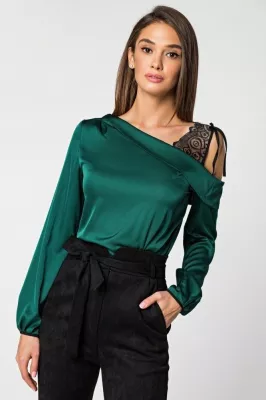 Шовкова блуза 21185 смарагдова