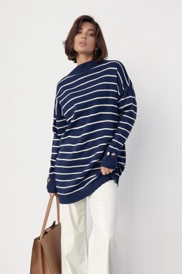 Туника в полоску oversize 5376 темно-синий