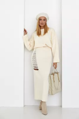 Женский юбочный костюм - 5808 кремовый