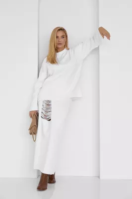 Женский юбочный костюм - 5808 молочный