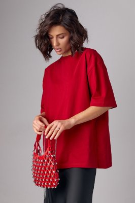 Базова однотонна футболка oversize - 82793 червона