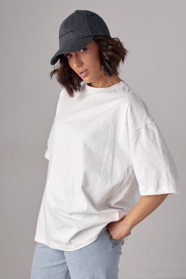 Базовая однотонная футболка oversize - 82793 молочная