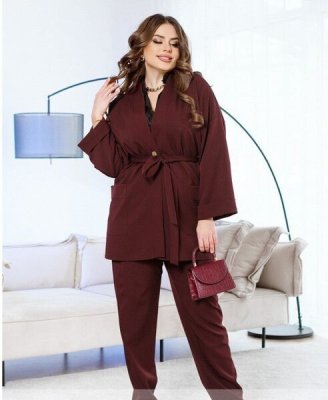 Стильний брючний костюм 2350 бордо