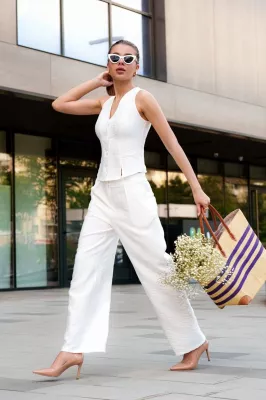 Льняний костюм 3200 молочний