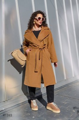 Утеплене жіноче пальто 41593 гірчичний