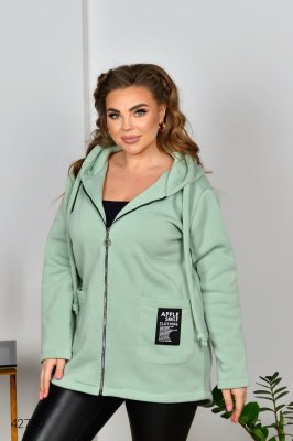 Жіноча кофта плюс сайз на блискавці 42790 оливковий