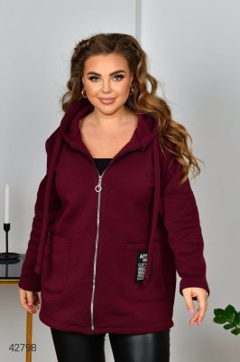 Женская кофта плюс сайз на молнии 42798 бордовый