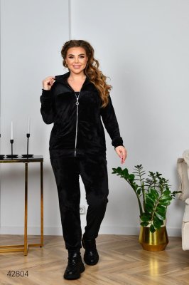 Женский велюровый костюм плюс сайз 42804 черный