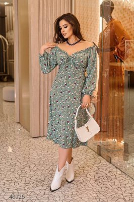 Сукня плюс сайз міді з розрізом 40025 бірюзовий