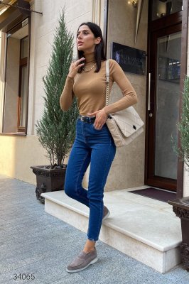 Джинсы мом с высокой талией 34065 синий