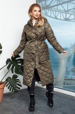 Пальто міді з капюшоном 38831 хакі