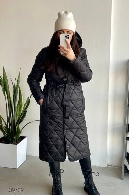 Стёганое пальто с капюшоном 39739 черный