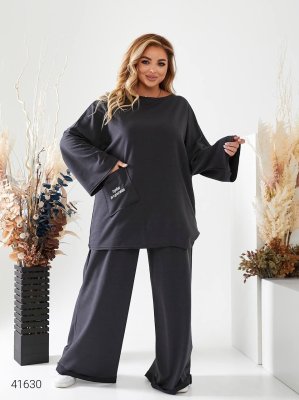 Свободный женский костюм больших размеров 41630 темно-серый