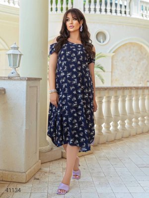 Сукня-міді батал з вирізами на плечах 41134 темно-синій