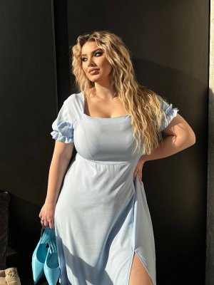 Платье с разрезом 42963 голубой