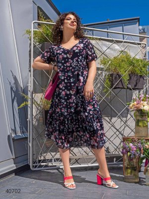 Сукня шифонова великих розмірів 40702 темно-синій