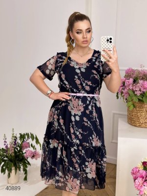 Сукня шифонова великих розмірів 40889 темно-синій
