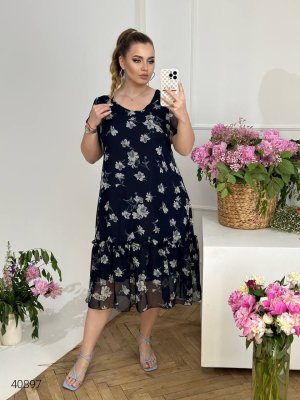 Платье шифоновое больших размеров 40897 темно-синий